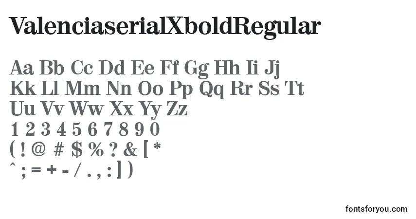 Шрифт ValenciaserialXboldRegular – алфавит, цифры, специальные символы