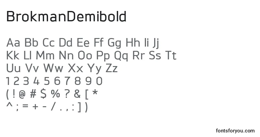 A fonte BrokmanDemibold – alfabeto, números, caracteres especiais