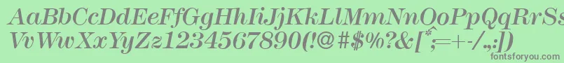 フォントM791ModernItalic – 緑の背景に灰色の文字