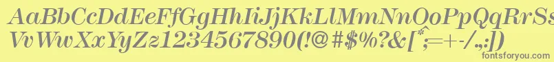 フォントM791ModernItalic – 黄色の背景に灰色の文字