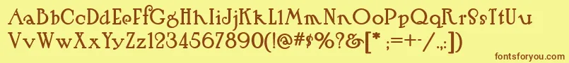 フォントHut – 茶色の文字が黄色の背景にあります。