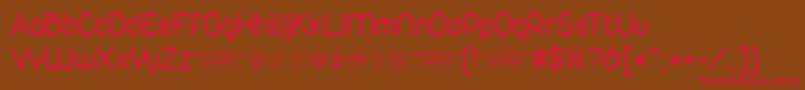 フォントDuepuntozeroRegularTrial – 赤い文字が茶色の背景にあります。
