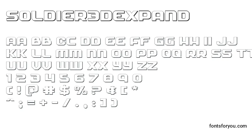 Czcionka Soldier3Dexpand – alfabet, cyfry, specjalne znaki