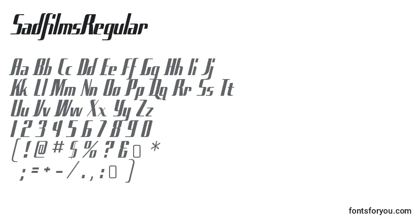Schriftart SadfilmsRegular – Alphabet, Zahlen, spezielle Symbole