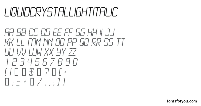 A fonte LiquidcrystalLightitalic – alfabeto, números, caracteres especiais