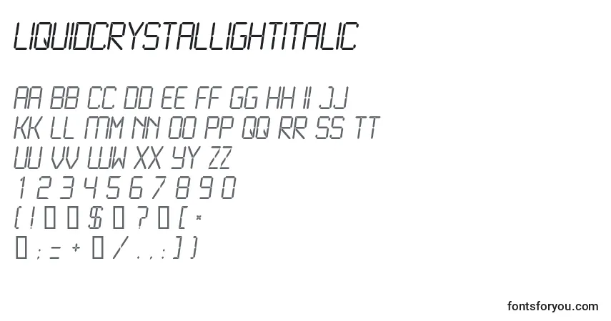 LiquidcrystalLightitalicフォント–アルファベット、数字、特殊文字