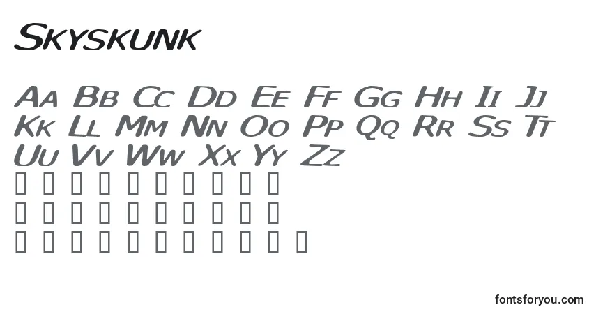 Czcionka Skyskunk – alfabet, cyfry, specjalne znaki