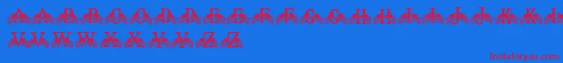 FdFlyingFlags-Schriftart – Rote Schriften auf blauem Hintergrund