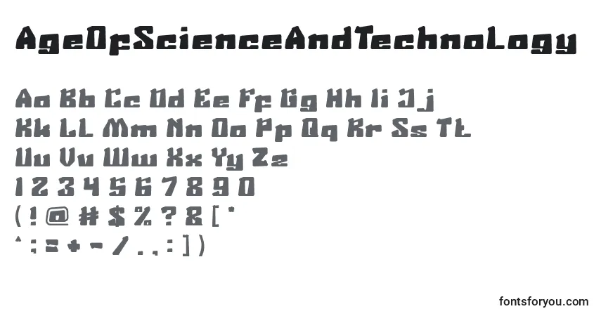 A fonte AgeOfScienceAndTechnology – alfabeto, números, caracteres especiais