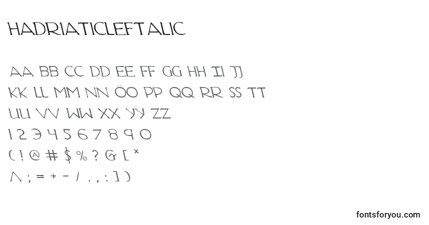Шрифт HadriaticLeftalic – алфавит, цифры, специальные символы
