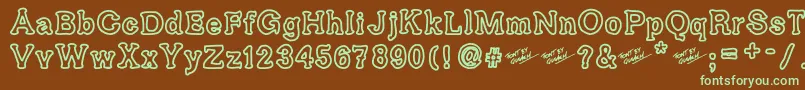 フォントAriendesse – 緑色の文字が茶色の背景にあります。