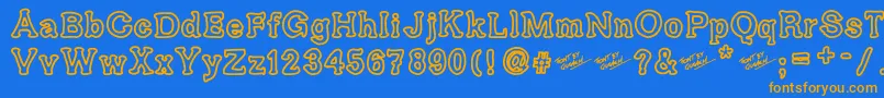 フォントAriendesse – オレンジ色の文字が青い背景にあります。