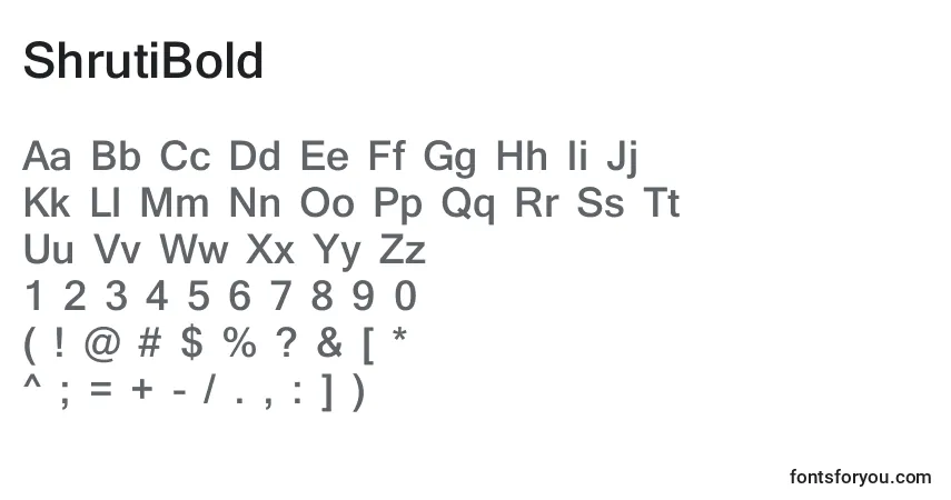 Czcionka ShrutiBold – alfabet, cyfry, specjalne znaki