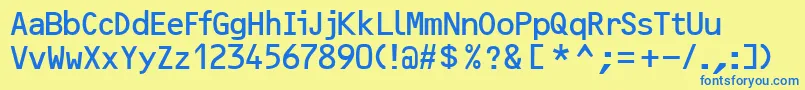 フォントOcr2sskRegular – 青い文字が黄色の背景にあります。