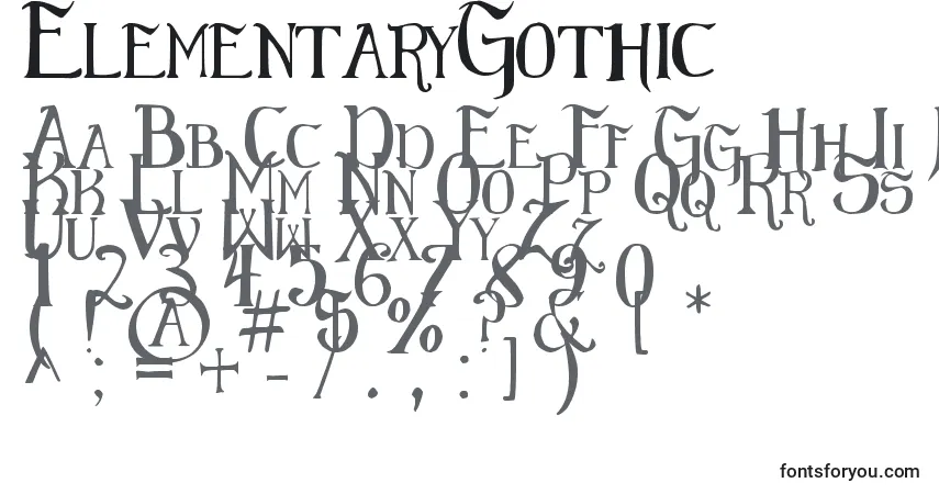 Czcionka ElementaryGothic – alfabet, cyfry, specjalne znaki