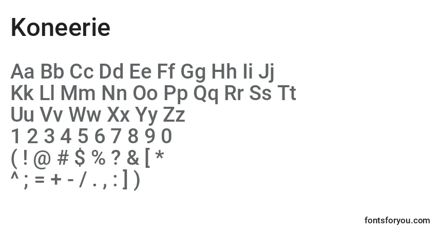 Czcionka Koneerie – alfabet, cyfry, specjalne znaki