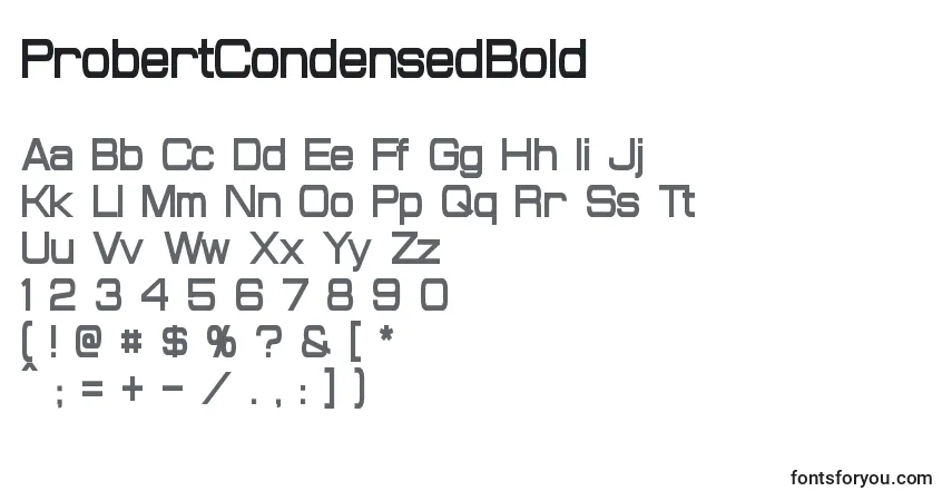 Schriftart ProbertCondensedBold – Alphabet, Zahlen, spezielle Symbole