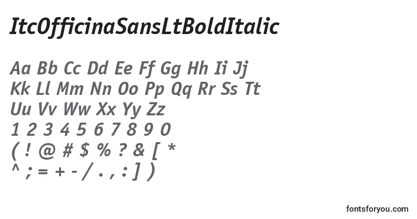 Czcionka ItcOfficinaSansLtBoldItalic – alfabet, cyfry, specjalne znaki