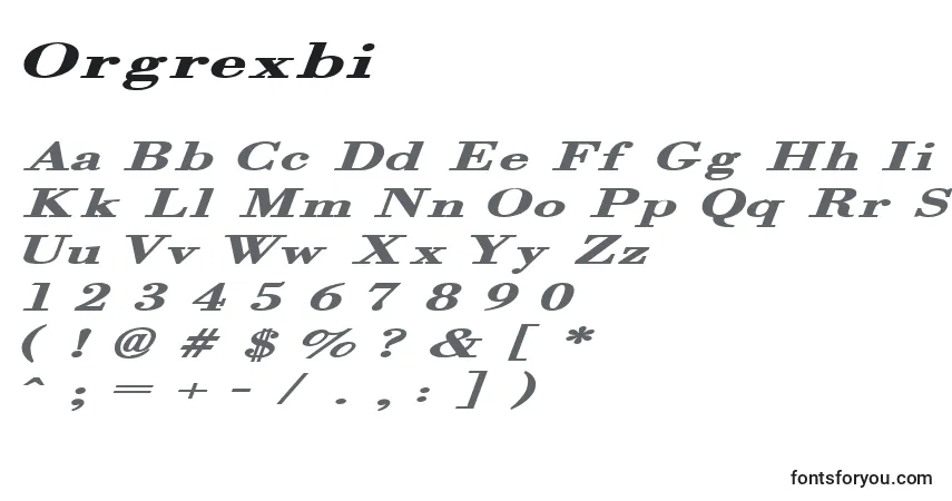 Schriftart Orgrexbi – Alphabet, Zahlen, spezielle Symbole
