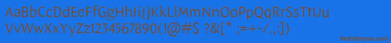 LeksasansproLight-Schriftart – Braune Schriften auf blauem Hintergrund