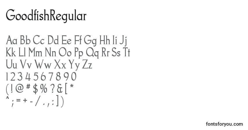 Czcionka GoodfishRegular – alfabet, cyfry, specjalne znaki