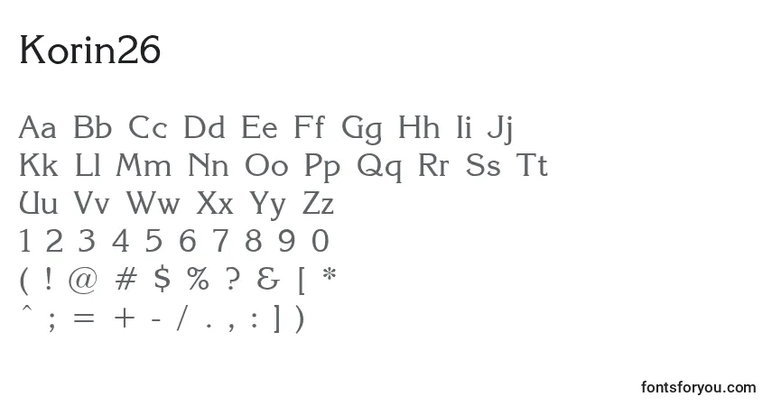 A fonte Korin26 – alfabeto, números, caracteres especiais