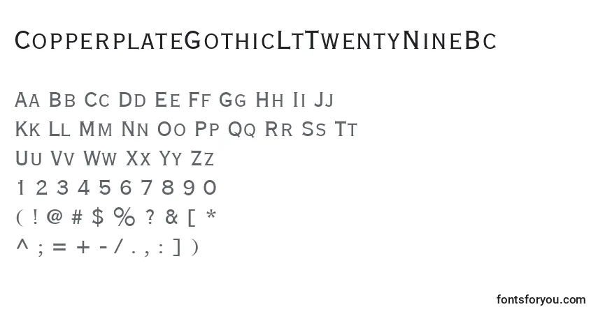 Schriftart CopperplateGothicLtTwentyNineBc – Alphabet, Zahlen, spezielle Symbole