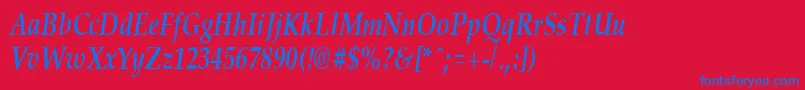 PalisadecondensedBoldItalic-Schriftart – Blaue Schriften auf rotem Hintergrund