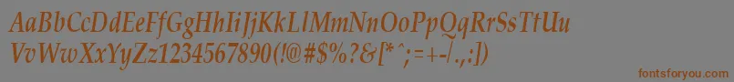 フォントPalisadecondensedBoldItalic – 茶色の文字が灰色の背景にあります。