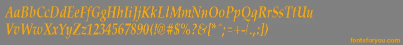 PalisadecondensedBoldItalic-Schriftart – Orangefarbene Schriften auf grauem Hintergrund