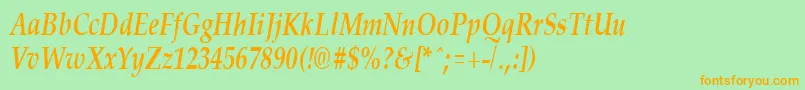 PalisadecondensedBoldItalic-Schriftart – Orangefarbene Schriften auf grünem Hintergrund