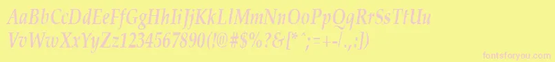PalisadecondensedBoldItalic-Schriftart – Rosa Schriften auf gelbem Hintergrund