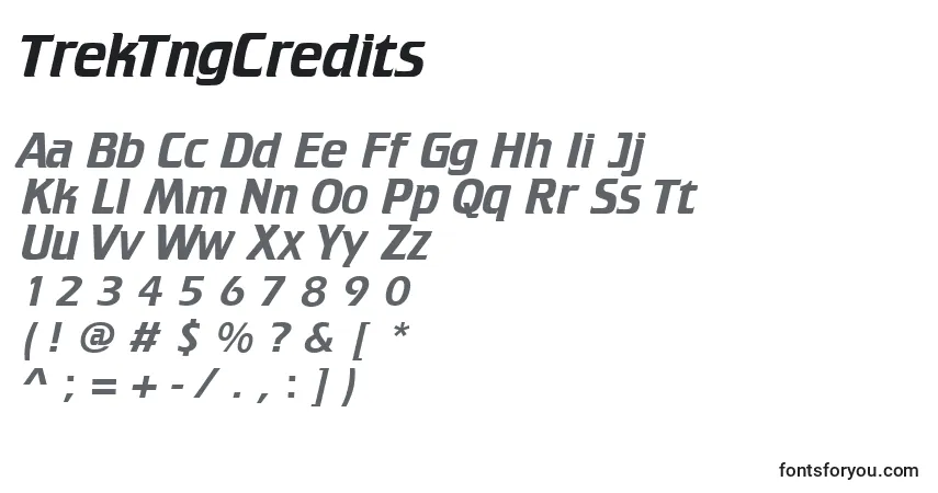 Czcionka TrekTngCredits – alfabet, cyfry, specjalne znaki