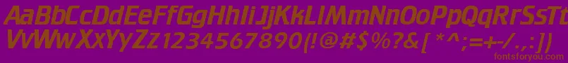 TrekTngCredits-Schriftart – Braune Schriften auf violettem Hintergrund