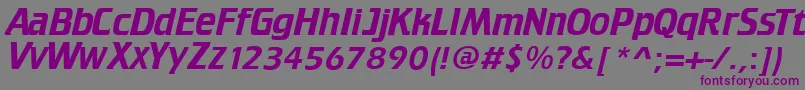 フォントTrekTngCredits – 紫色のフォント、灰色の背景