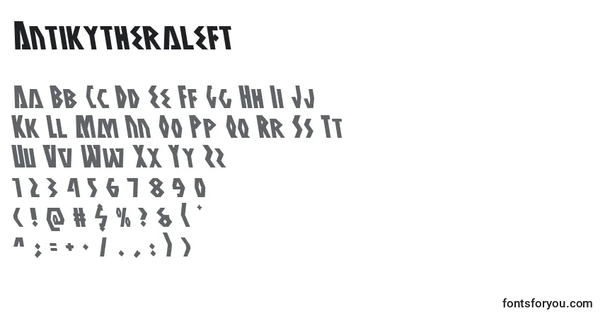 Schriftart Antikytheraleft – Alphabet, Zahlen, spezielle Symbole