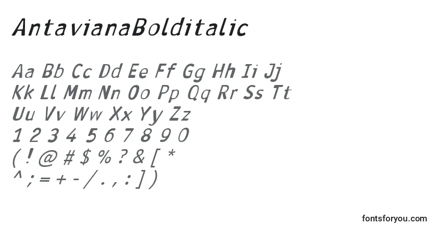 Schriftart AntavianaBolditalic – Alphabet, Zahlen, spezielle Symbole