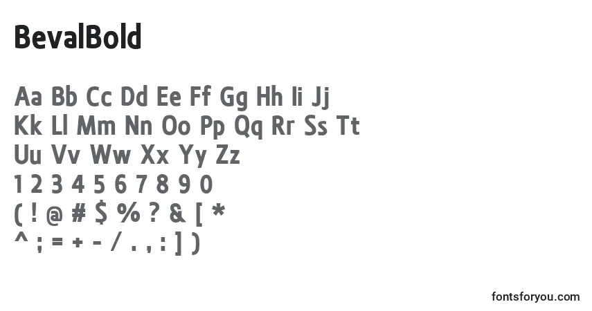 Czcionka BevalBold – alfabet, cyfry, specjalne znaki