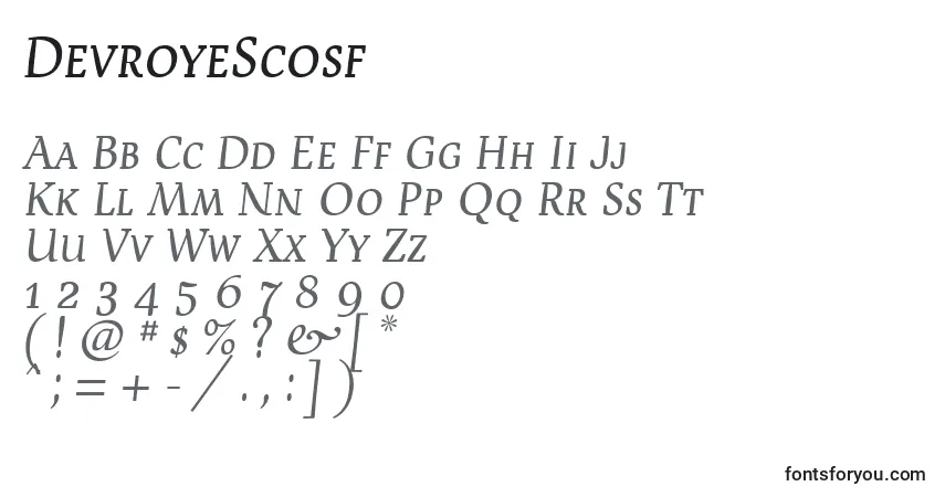 A fonte DevroyeScosf – alfabeto, números, caracteres especiais