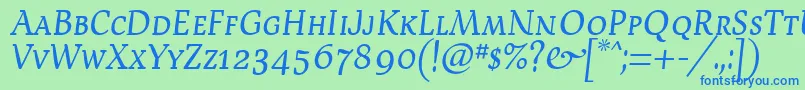 フォントDevroyeScosf – 青い文字は緑の背景です。