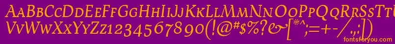 フォントDevroyeScosf – 紫色の背景にオレンジのフォント