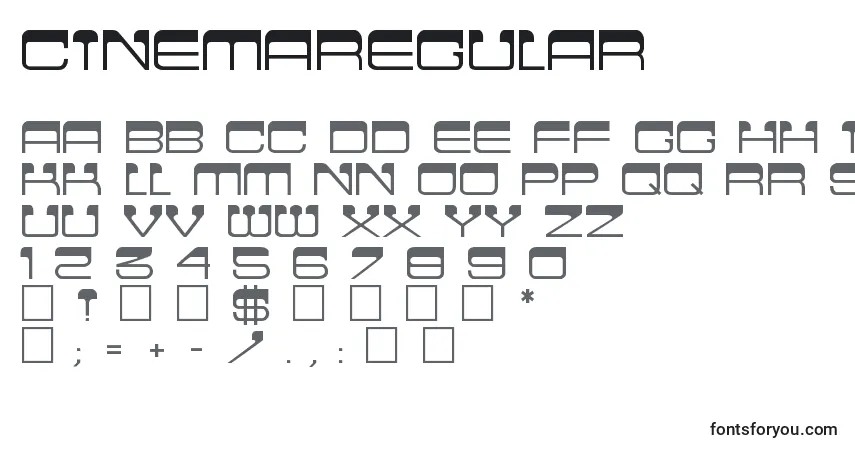 Шрифт Cinemaregular – алфавит, цифры, специальные символы