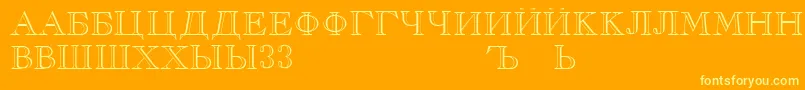 RusskijRegular-Schriftart – Gelbe Schriften auf orangefarbenem Hintergrund