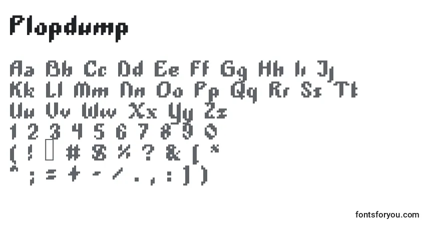 Czcionka Plopdump – alfabet, cyfry, specjalne znaki