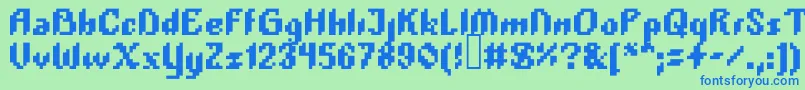 Fonte Plopdump – fontes azuis em um fundo verde