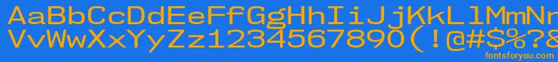 Nk57MonospaceExRg-Schriftart – Orangefarbene Schriften auf blauem Hintergrund