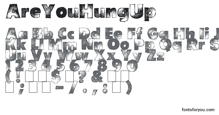 A fonte AreYouHungUp – alfabeto, números, caracteres especiais