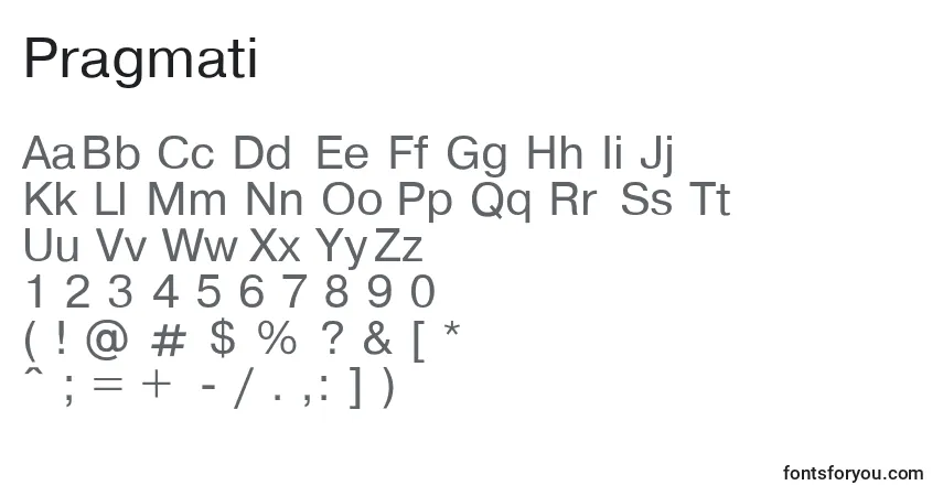 Czcionka Pragmati – alfabet, cyfry, specjalne znaki