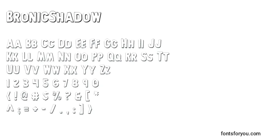 BronicShadowフォント–アルファベット、数字、特殊文字