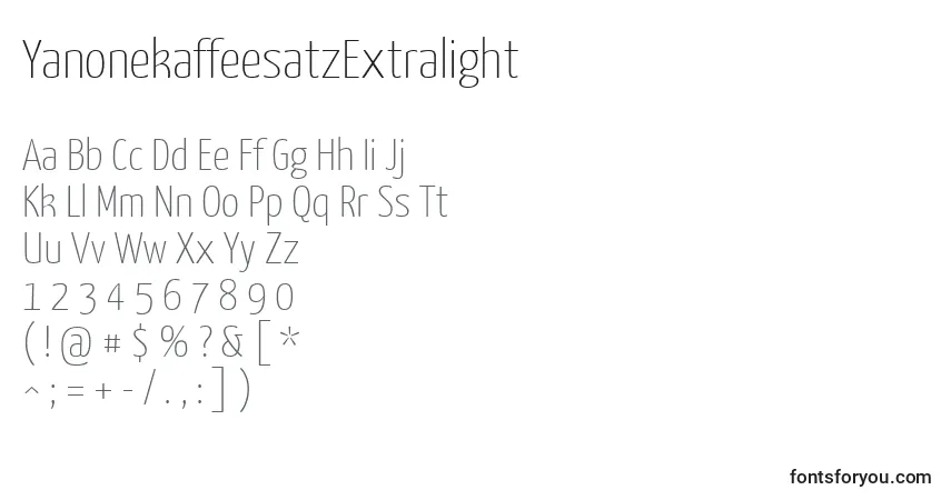 YanonekaffeesatzExtralight-fontti – aakkoset, numerot, erikoismerkit